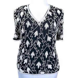 80’s Vintage Black Sequined Silk Top